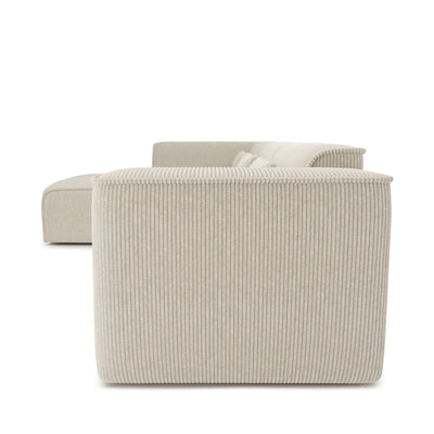 Canapé d'angle gauche fixe NUNA 5/6 places velours côtelé beige