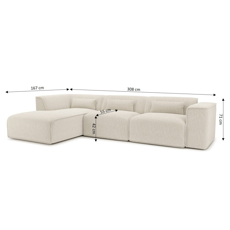 Canapé d'angle gauche fixe NUNA 5/6 places velours côtelé beige