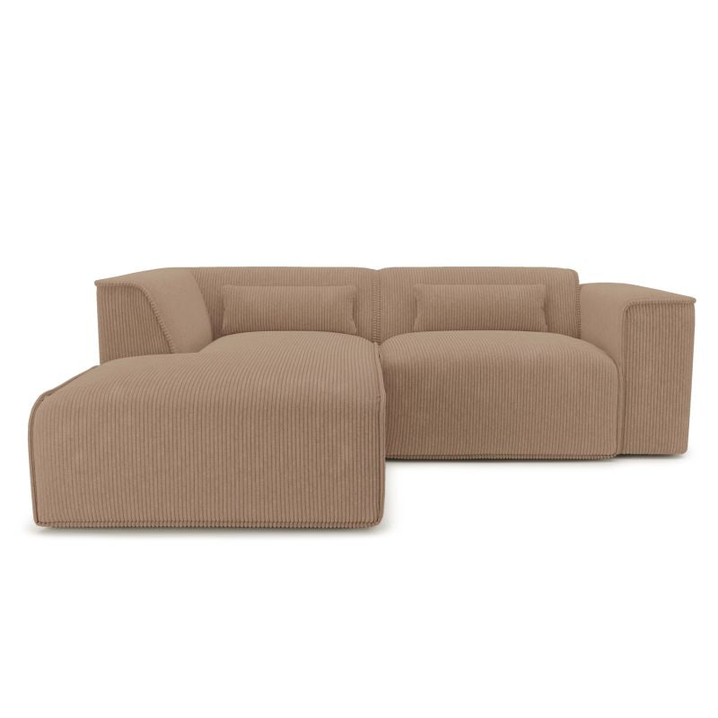Canapé d'angle gauche 4 places velours côtelé marron, confortable et compact pour salon moderne