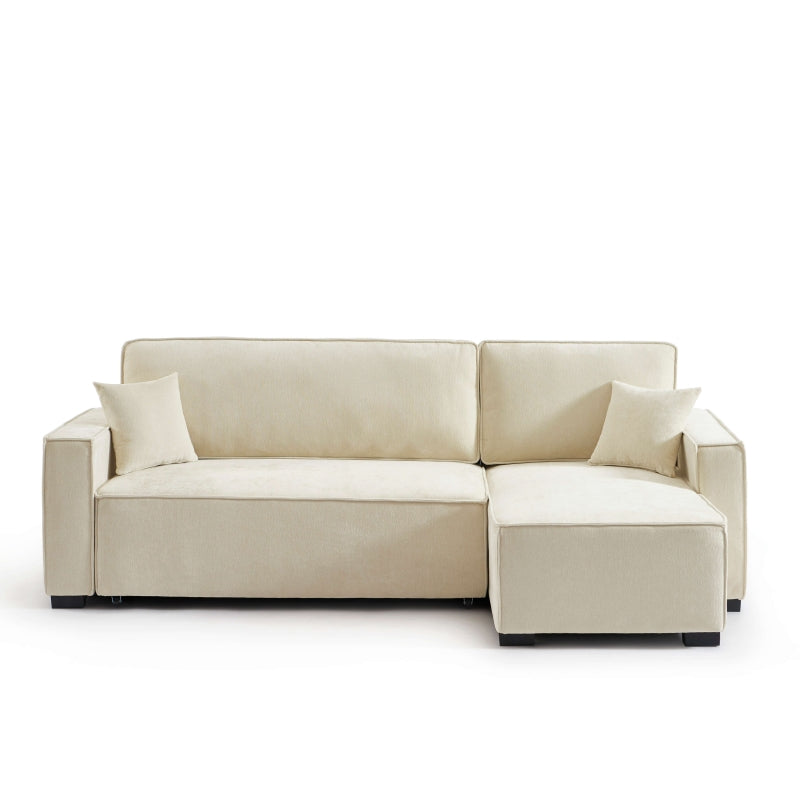 Canapé d'angle convertible 4 places tissu beige, méridienne réversible, style contemporain