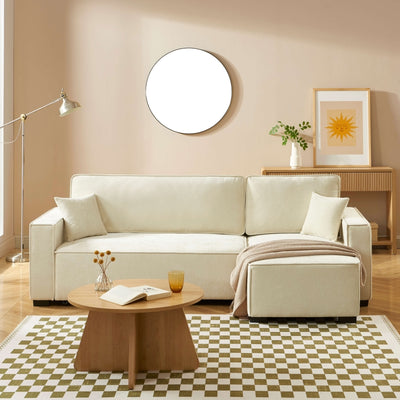 Canapé d'angle convertible et réversible GAVI 4 places tissu beige