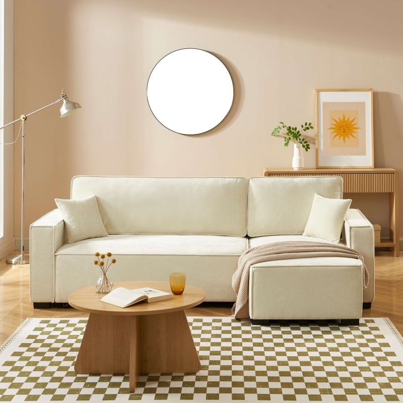 Canapé d'angle convertible et réversible GAVI 4 places tissu beige