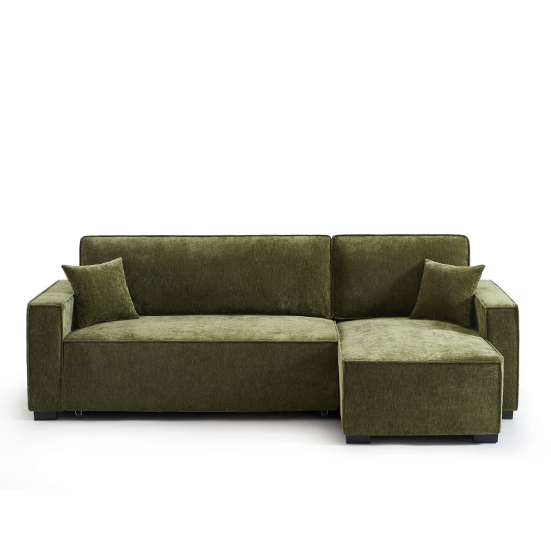 Canapé d'angle convertible 4 places tissu vert, angle réversible pour salon moderne