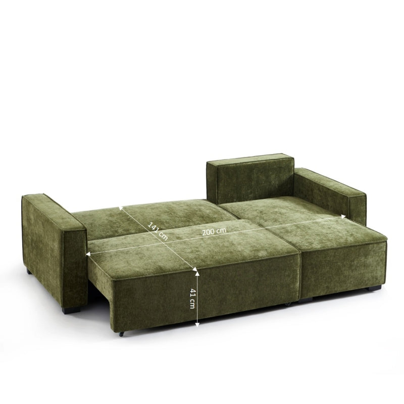 Canapé d'angle convertible et réversible GAVI 4 places tissu vert