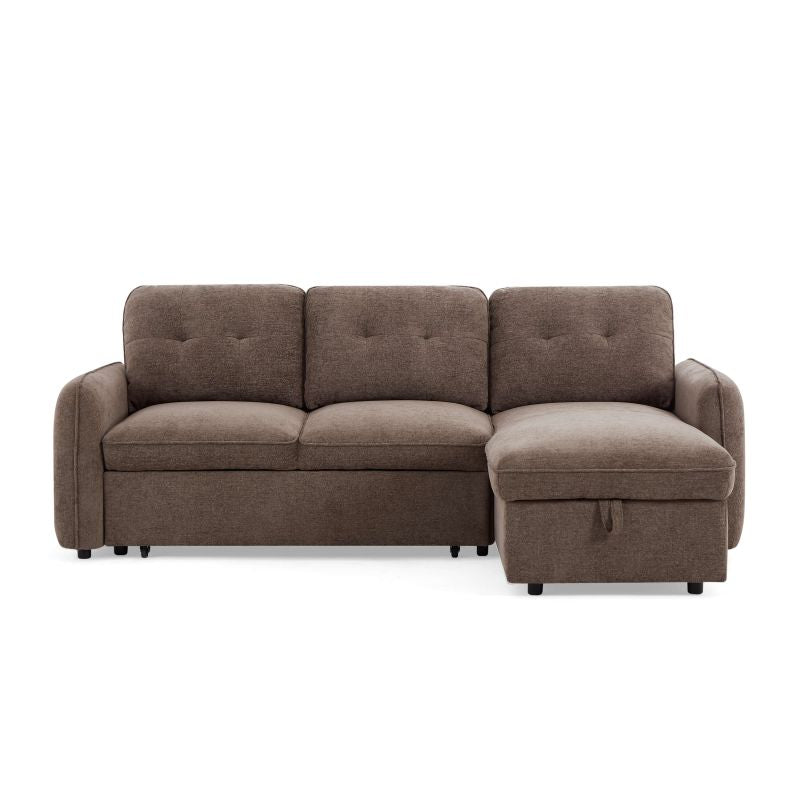 Canapé d'angle convertible 4 places tissu chenille marron, réversible et moelleux