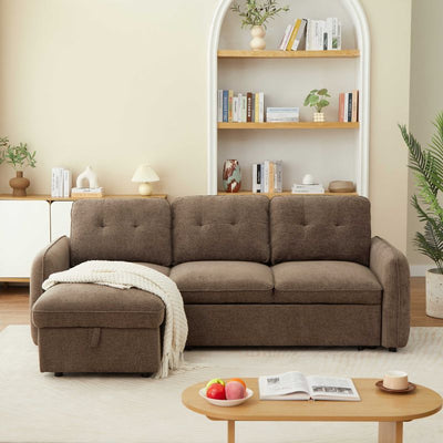Canapé d'angle convertible et réversible IMPA 4 places tissu chenille marron
