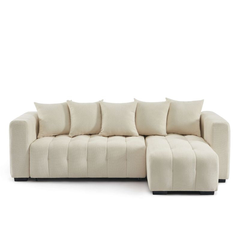 Canapé d'angle convertible 4 places tissu beige LEVIA, réversible pour salon moderne