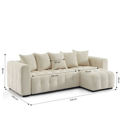 Canapé d'angle convertible et réversible LEVIA 4 places tissu beige