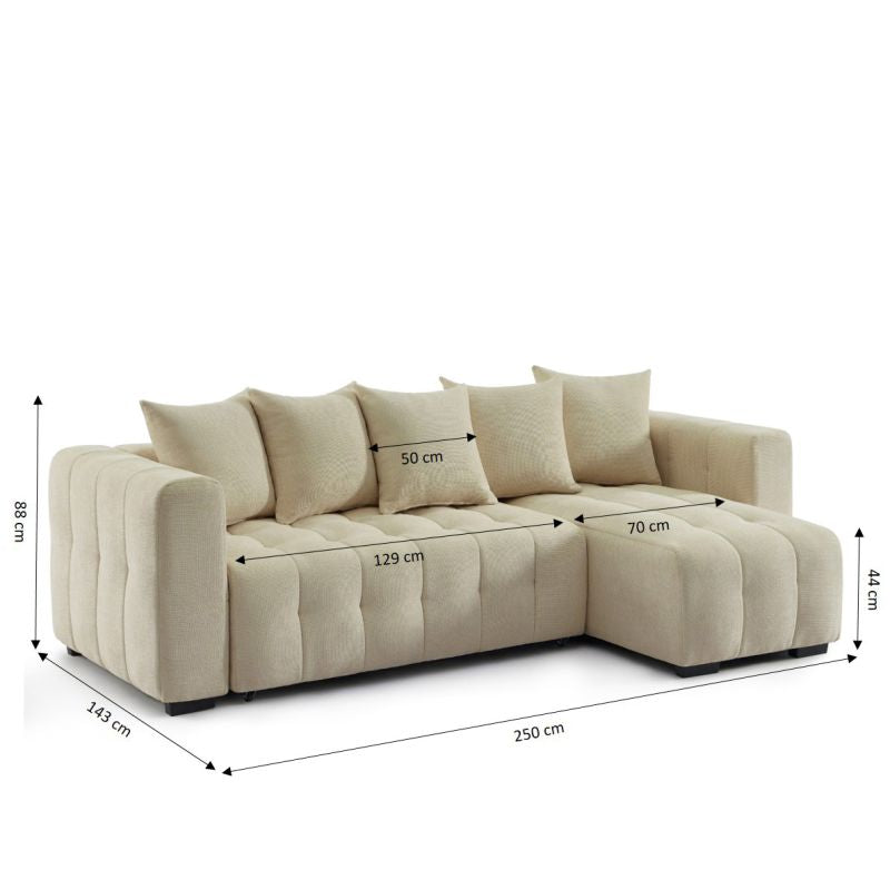 Canapé d'angle convertible et réversible LEVIA 4 places tissu taupe