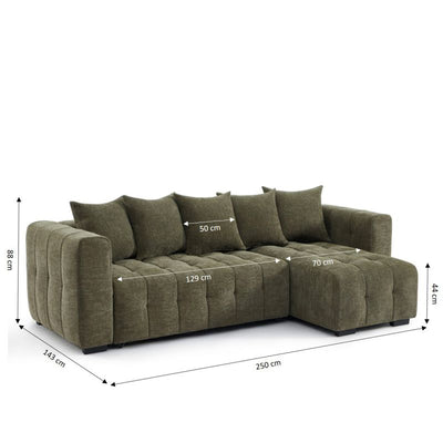 Canapé d'angle convertible et réversible LEVIA 4 places tissu vert