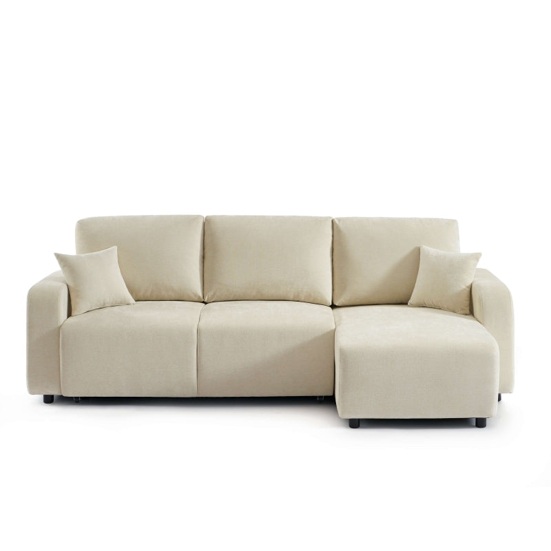 Canapé d'angle convertible 4 places tissu beige, réversible, design contemporain confortable
