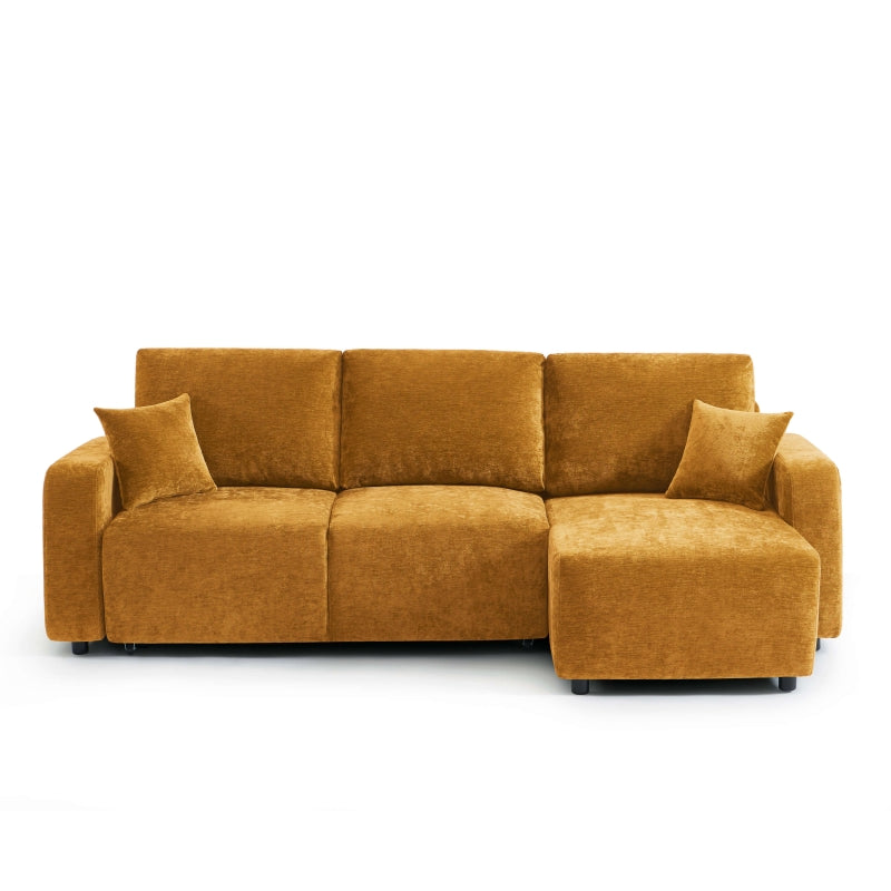 Canapé d'angle convertible 4 places LIVIO tissu jaune, réversible, salon contemporain