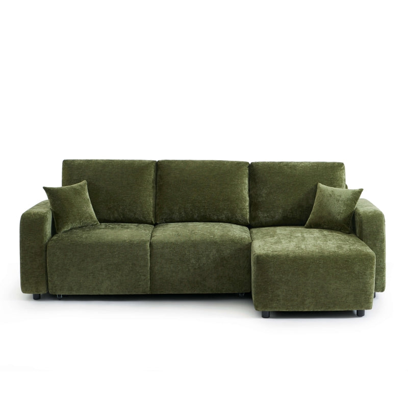 Canapé d'angle convertible réversible 4 places LIVIO en tissu vert, confort optimal salon
