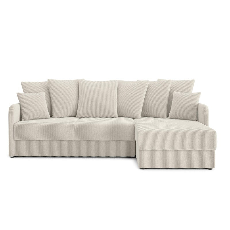 Canapé d'angle convertible 4 places velours côtelé beige, lignes épurées pour séjour moderne