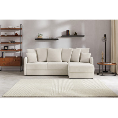 Canapé d'angle convertible LUKA 4 places velours côtelé beige
