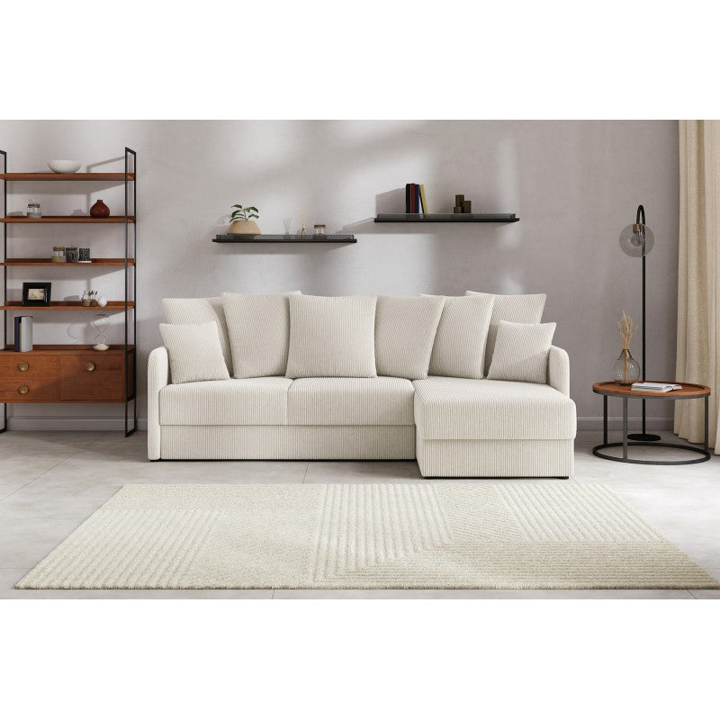Canapé d'angle convertible LUKA 4 places velours côtelé beige