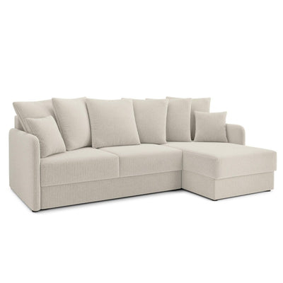 Canapé d'angle convertible LUKA 4 places velours côtelé beige