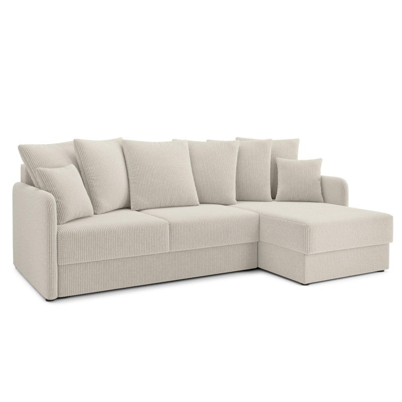 Canapé d'angle convertible LUKA 4 places velours côtelé beige