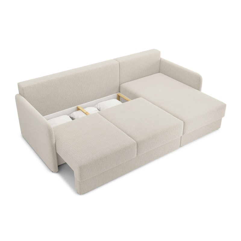 Canapé d'angle convertible LUKA 4 places velours côtelé beige