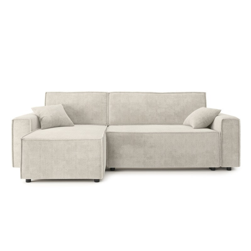 Canapé d'angle convertible 4 places velours côtelé beige, réversible et modulable