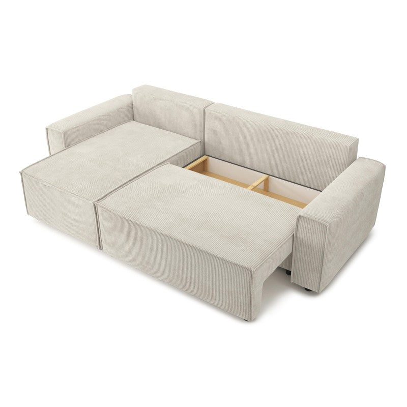 Canapé d'angle convertible et réversible MIRA 4 places velours côtelé beige