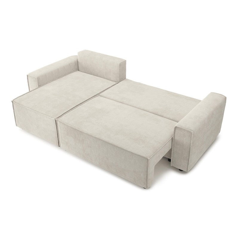 Canapé d'angle convertible et réversible MIRA 4 places velours côtelé beige