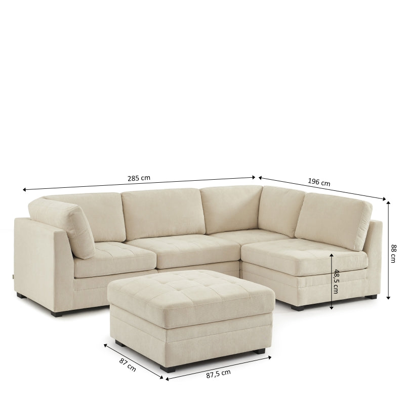 Canapé d'angle modulable 5 pièces BILLIE tissu chenille beige