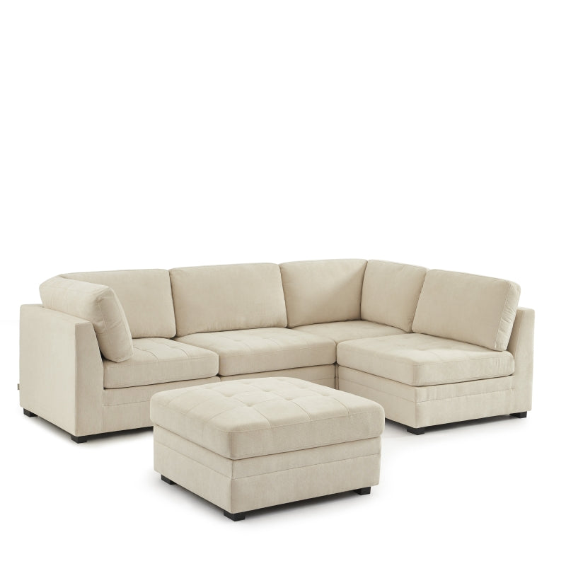 Canapé d'angle modulable 5 pièces BILLIE tissu chenille beige