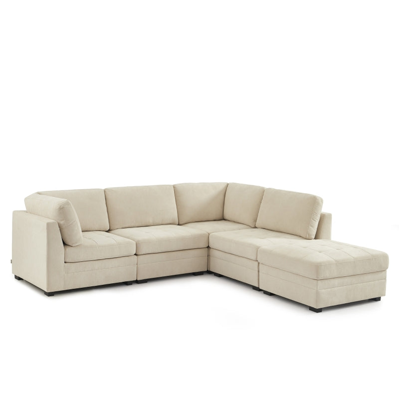 Canapé d'angle modulable 5 pièces BILLIE tissu chenille beige