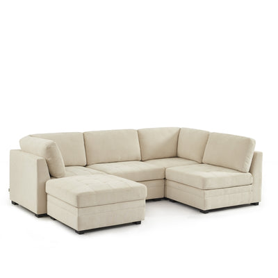 Canapé d'angle modulable 5 pièces BILLIE tissu chenille beige