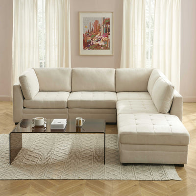 Canapé d'angle modulable 5 pièces BILLIE tissu chenille beige