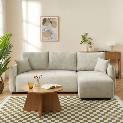 Canapé d'angle convertible et réversible NEMEA 4 places tissu chenille beige