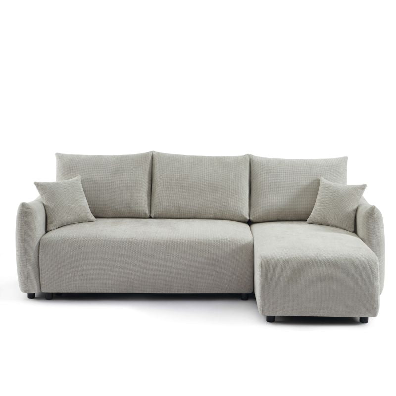 Canapé d'angle convertible 4 places tissu chenille gris, réversible, salon contemporain