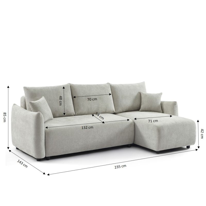 Canapé d'angle convertible et réversible NEMEA 4 places tissu chenille gris
