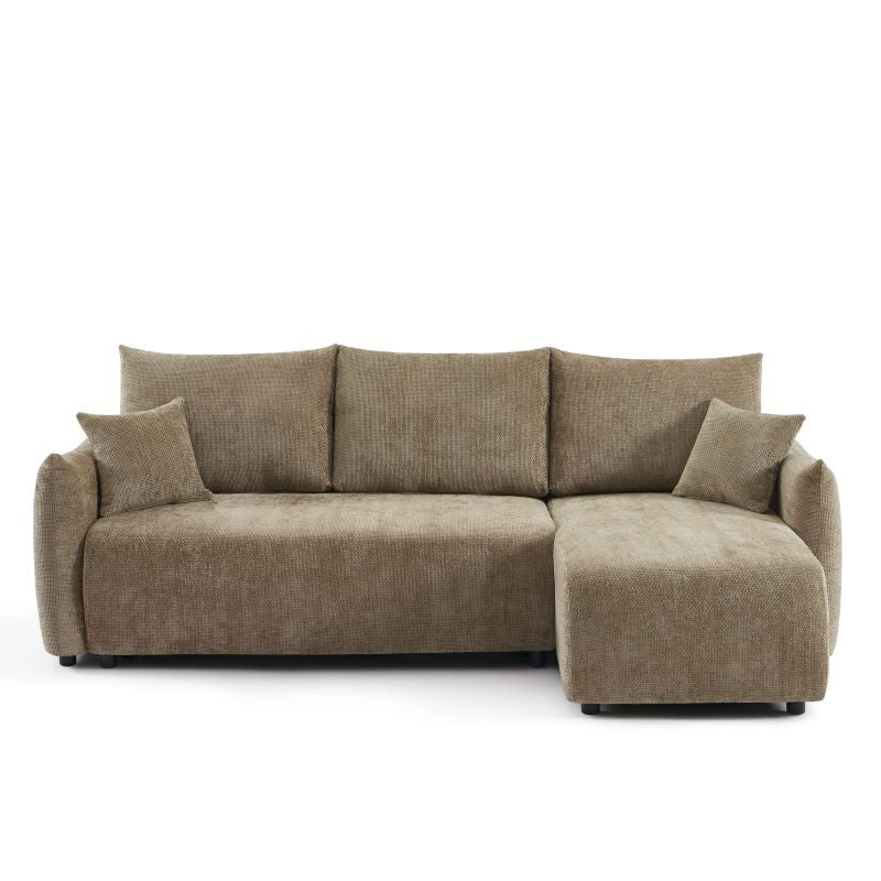 Canapé d'angle convertible 4 places tissu chenille marron, angle réversible salon