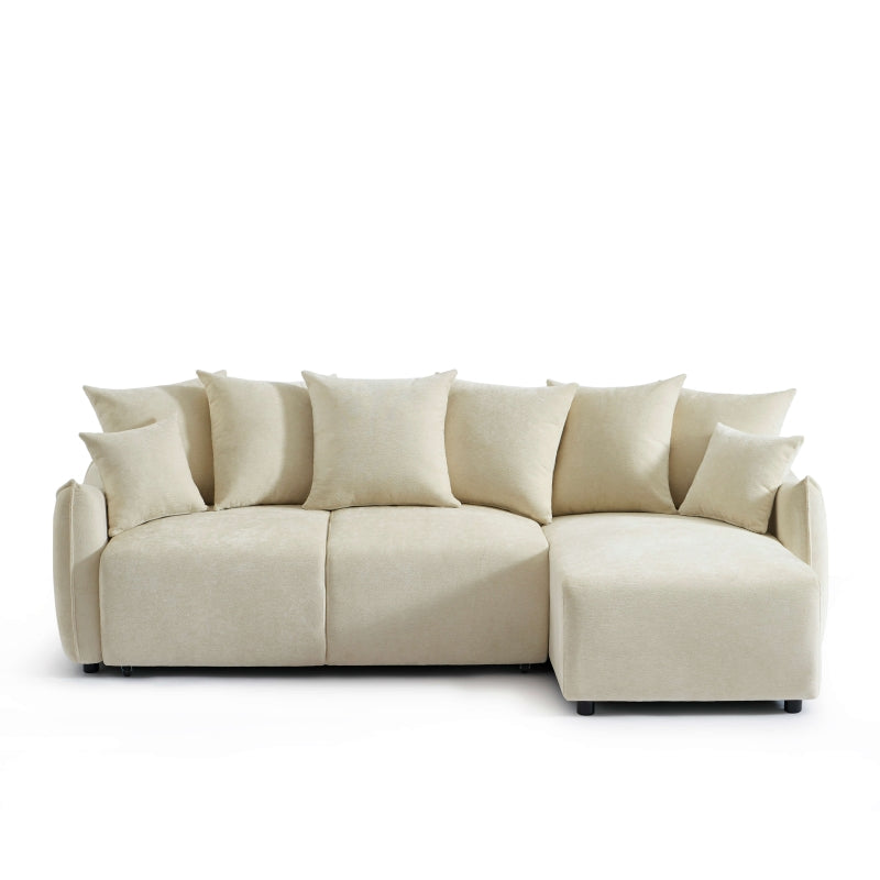 Canapé d'angle convertible réversible 4 places tissu beige, design moderne pour salon