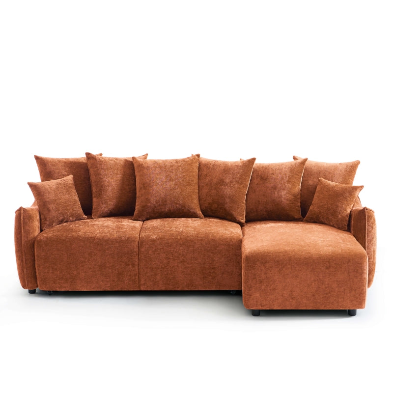 Canapé d'angle convertible réversible 4 places tissu terracotta, design moderne pour salon