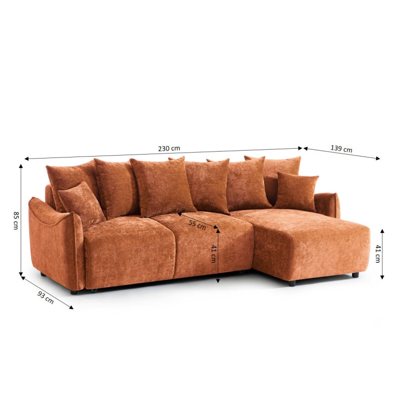 Canapé d'angle convertible et réversible 4 places OPALINE tissu terracotta