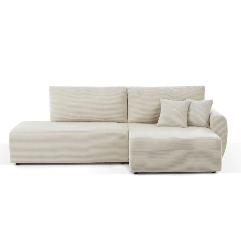 Canapé d'angle convertible 4 places velours côtelé beige, design contemporain pour salon moderne