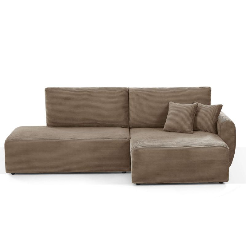 Canapé d'angle convertible 4 places velours côtelé taupe, design contemporain salon moderne