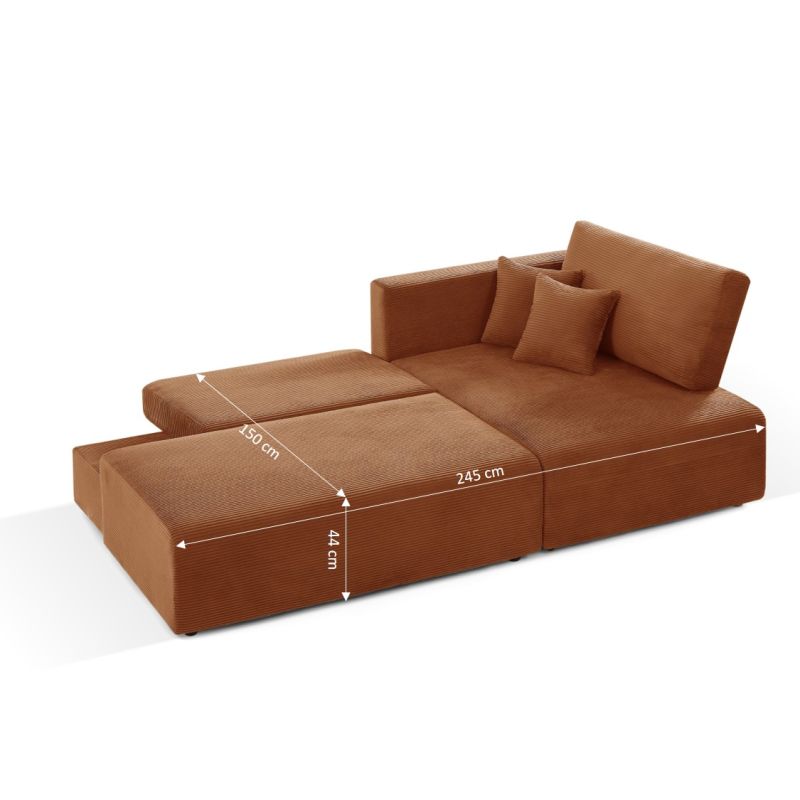 Canapé d'angle droit ouvert convertible DANILO 4 places velours côtelé terracotta