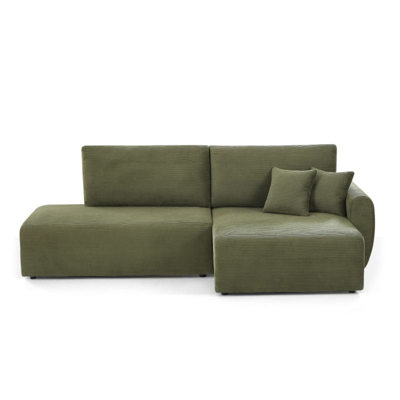 Canapé d'angle convertible 4 places velours côtelé vert, design contemporain salon moderne