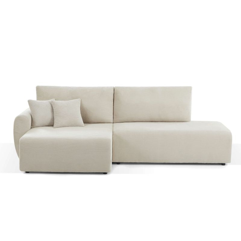 Canapé d'angle gauche convertible 4 places velours côtelé beige, salon contemporain