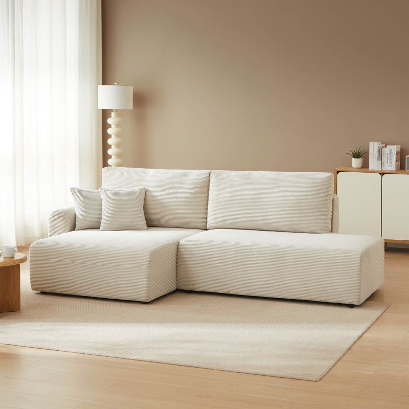 Canapé d'angle gauche ouvert convertible DANILO 4 places velours côtelé beige