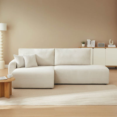 Canapé d'angle gauche ouvert convertible DANILO 4 places velours côtelé beige