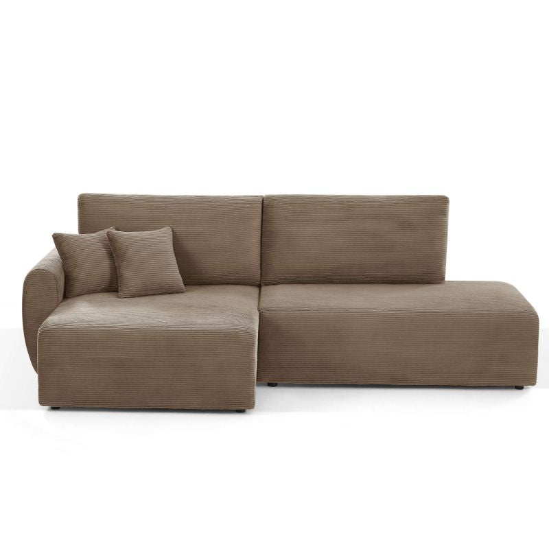 Canapé d'angle gauche convertible 4 places velours côtelé taupe, style contemporain