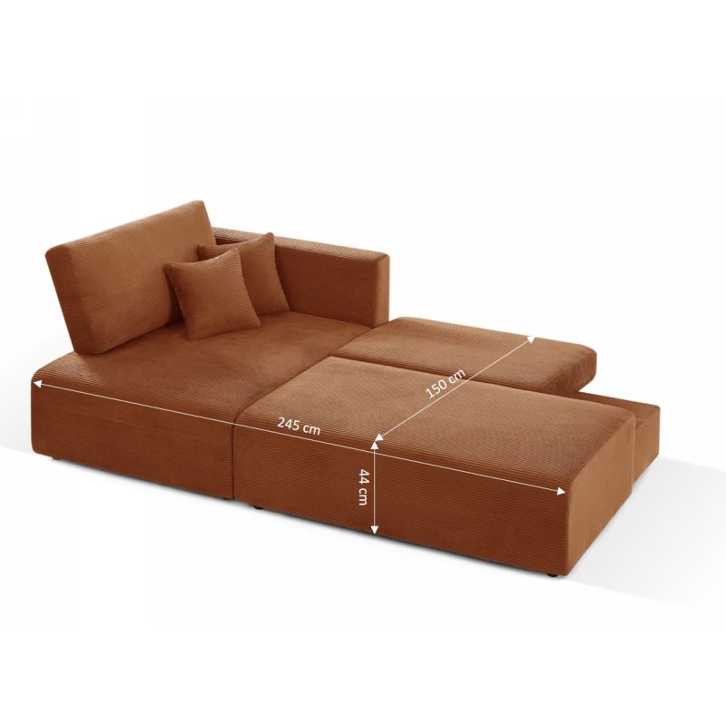 Canapé d'angle gauche ouvert convertible DANILO 4 places velours côtelé terracotta