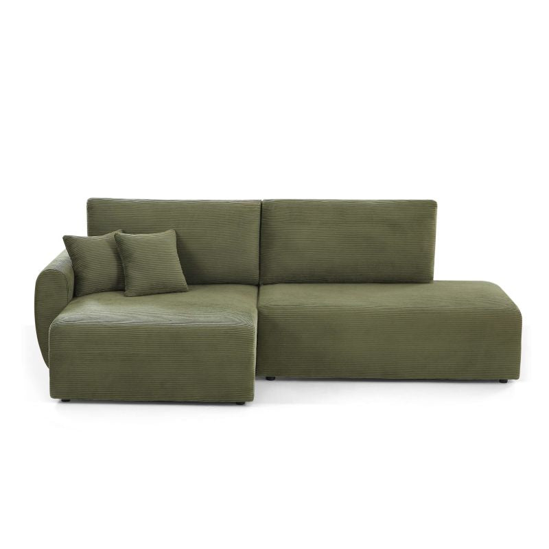 Canapé d'angle gauche convertible 4 places en velours côtelé vert, style contemporain