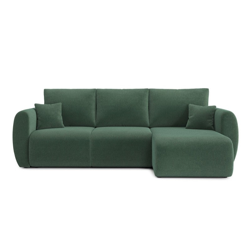Canapé d'angle convertible 4 places velours côtelé vert, style épuré salon contemporain