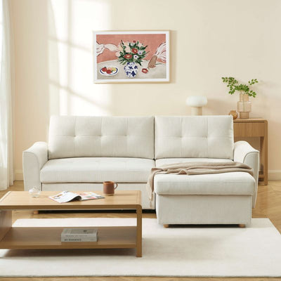 Canapé d'angle convertible et réversible TAMARA 4 places tissu texturé beige